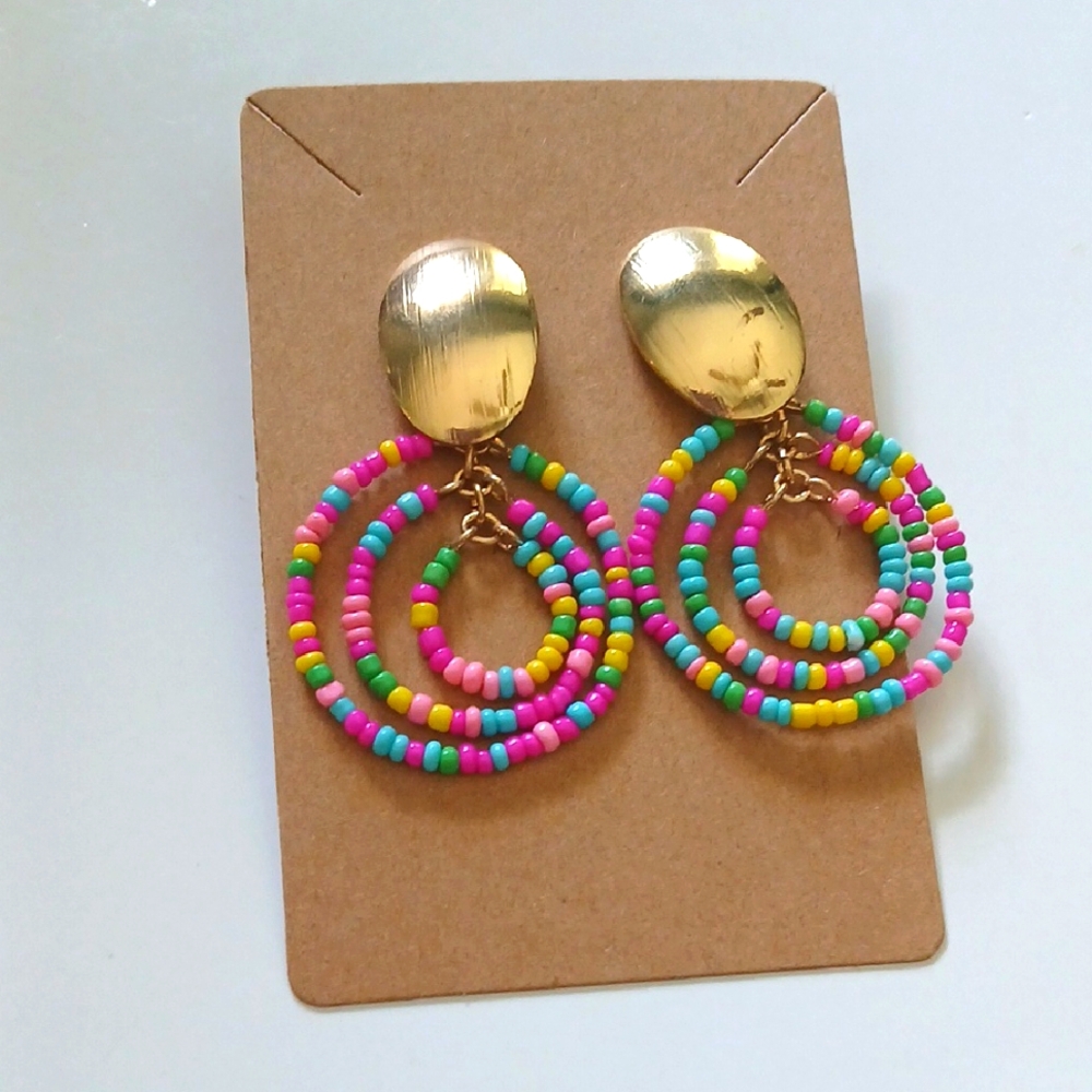 Fashion Jewelry Multicolor Beaded Earrings with Gold Discs